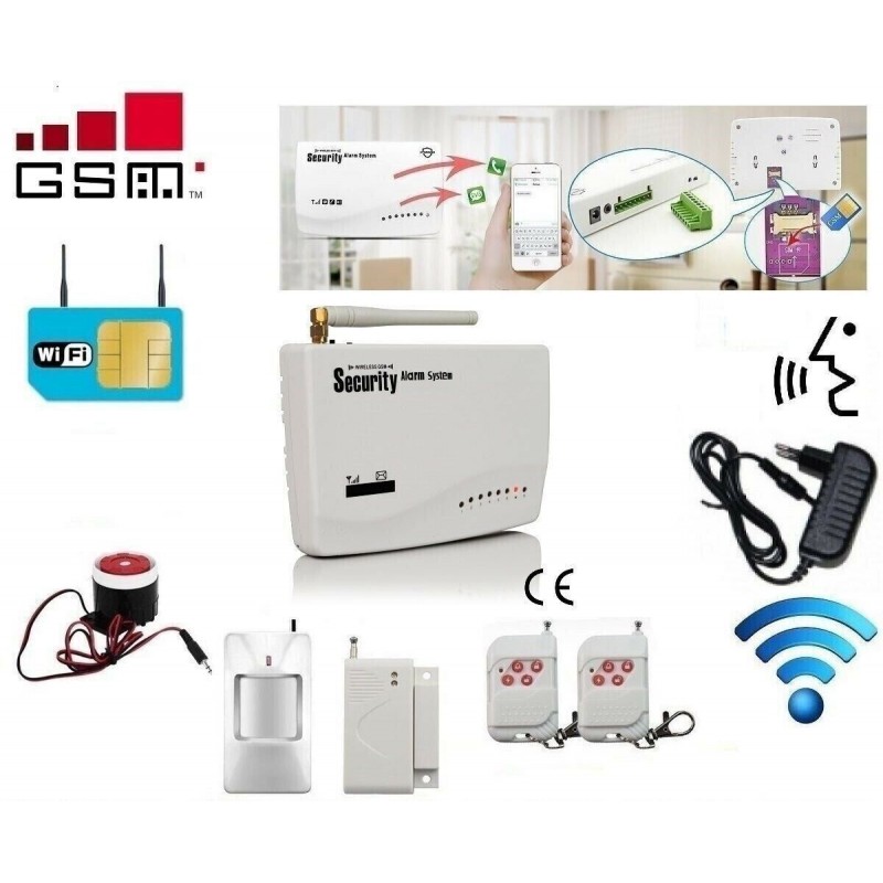 KIT ALLARME CASA SENZA FILI COMPLETO ANTIFURTO WIRELESS GSM CONTROLLO DA REMOTO